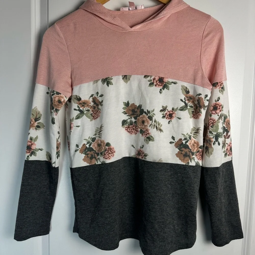 Floral Pink and Gray Kids Hoodie
